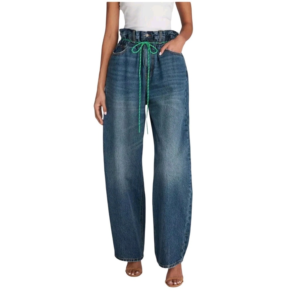 KBB by Khalana Paper Bag Barrel Leg Jean Dark Wash Size 8 NEW